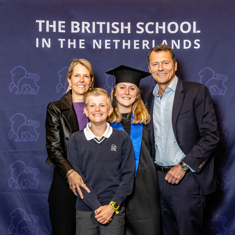 BSN learner and her family celebrate her academic success at the SSV Year 13 Leavers' Assembly